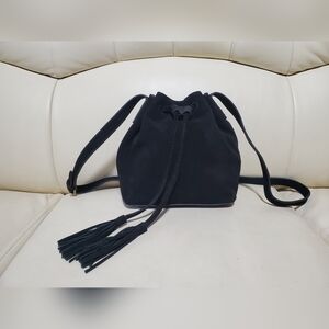 J.Crew Black Suede Drawstring Bucket Bag